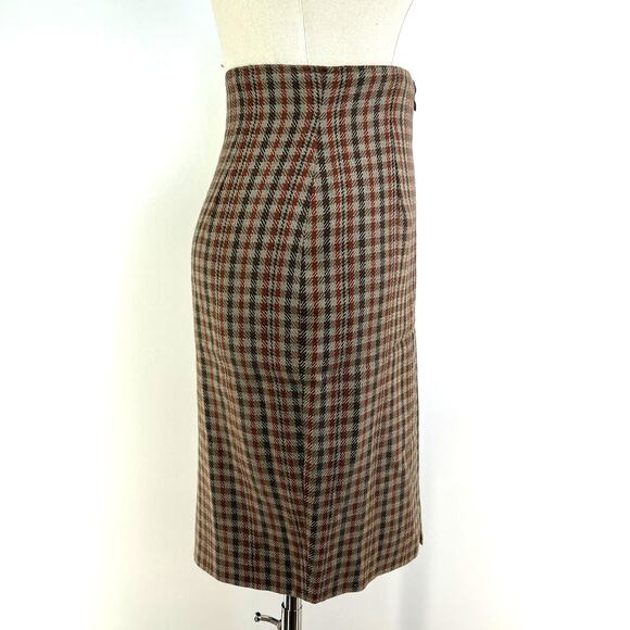 Jil Sander Check Plaid Pencil Skirt Brown High Waisted Wool Vintage - Picture 5 of 8